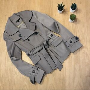Attitude Women’s Taupe Belted Double Breasted Short Trench Coat